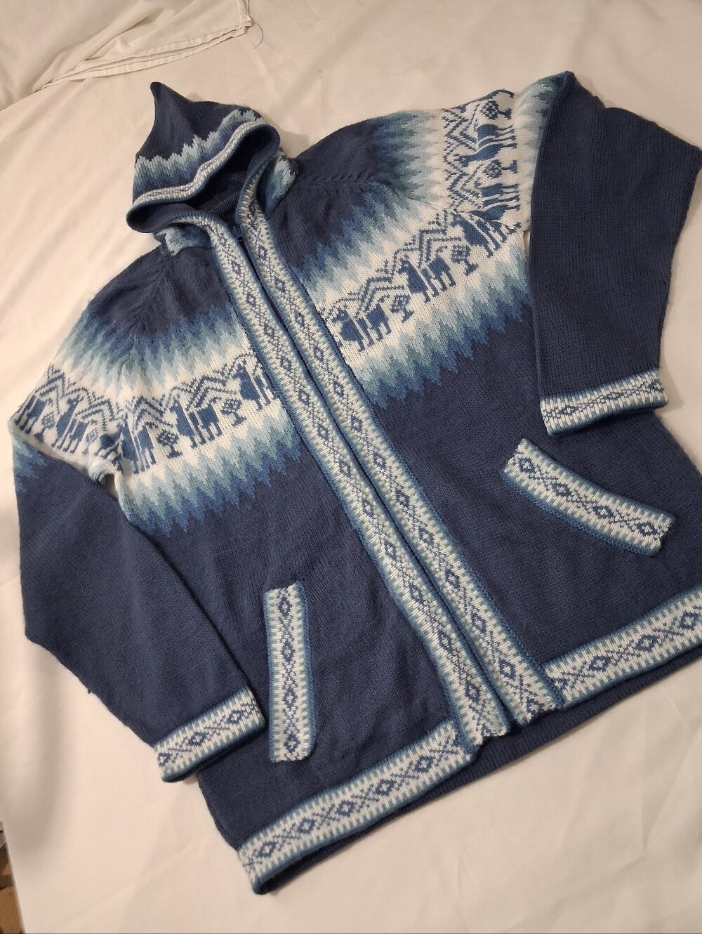 Alpaca Wool Peruvian Zip Up Cardigan Sweater With Pockets Hooded